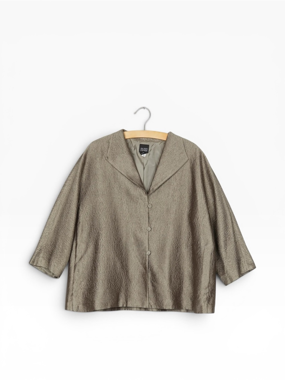 Vintage Eileen Fisher 100% Silk Matrix Textured Metallic Blazer Jacket Large
